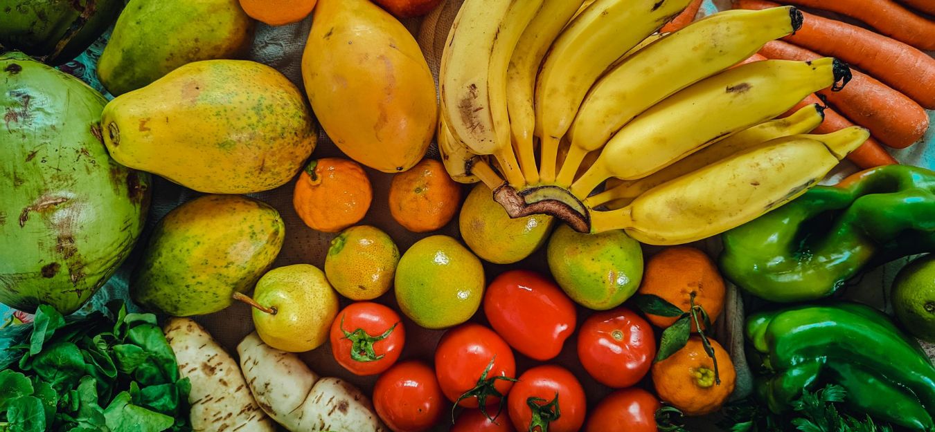 A variety of fruits and vegetables.